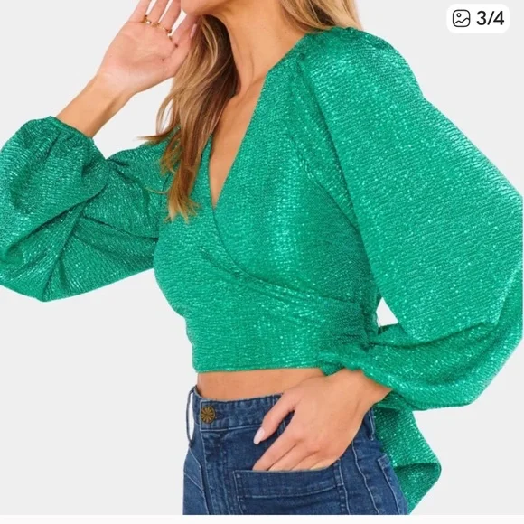 Show Me Your MuMu Sparkling Emerald Blouse - Picture 4 of 5